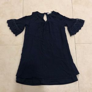 Girls Navy 3/4 Sleeve Cold Shoulder Dress